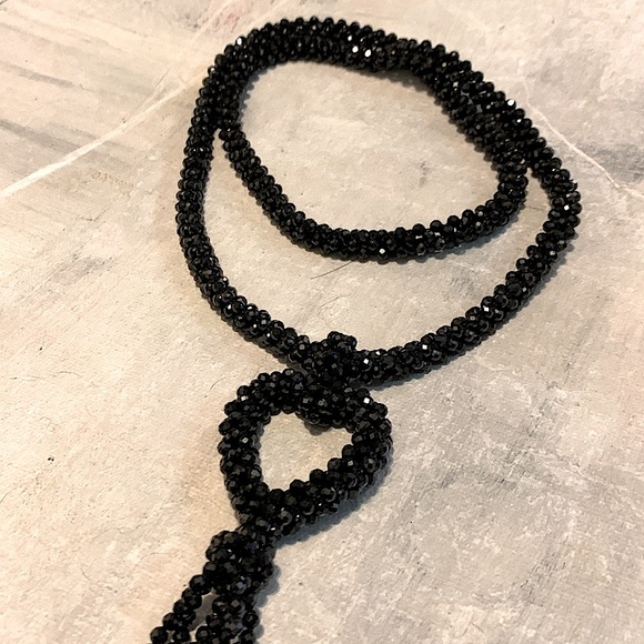 Black Spinel Faceted Round Knotted Necklace Black. Approx 30"With Pendant - Picture 7 of 9